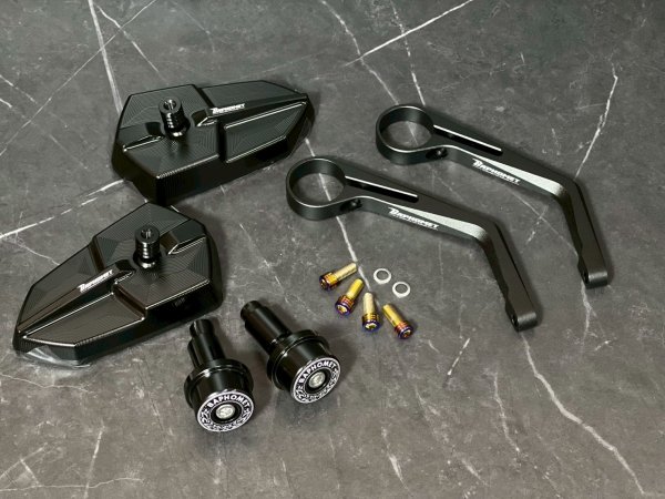 画像2: Baphomet(バフォメット)CNC アルミ製 バーエンドミラー【青鏡面・手裏剣デザイン】バフォメット (2)