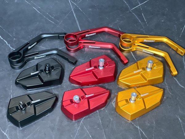 画像1: Baphomet（バホメット）CNC アルミ製 バーエンドミラー【青鏡面・手裏剣デザイン】バフォメット (1)