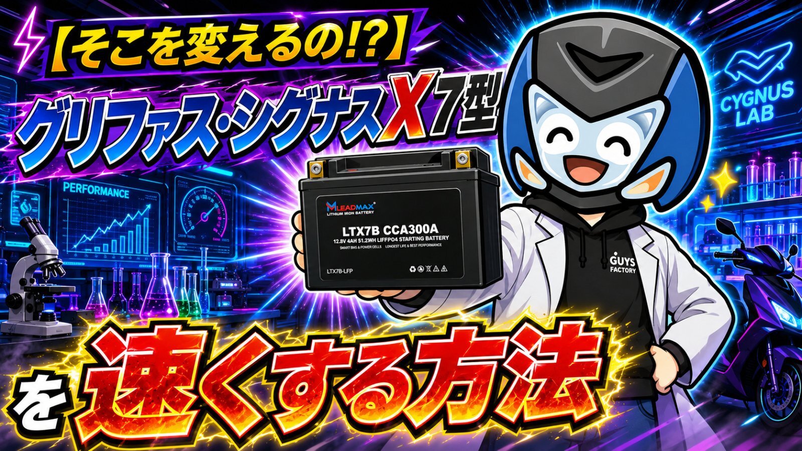 🔬【グリファス/シグナスx7型を速くするカスタムパーツ】バッテリーを変えると速くなる？？LEADMAXを研究！